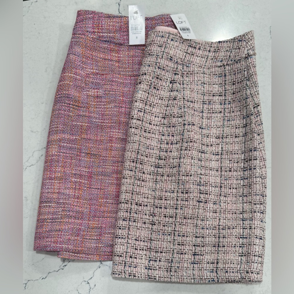 LOFT Pink and Navy Tweed Pencil Skirts Set of 2 NWT Sizes 8